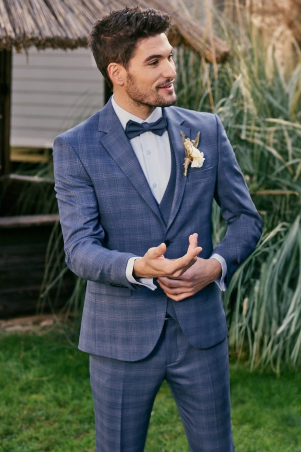 Manzetti extra slim fit kék kockás esküvői öltöny 9440-14